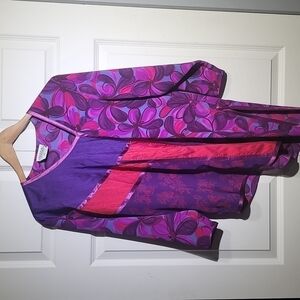Maggie Shepherd Vintage 80's Patchwork Purple Asymmetrical Tunic Blouse